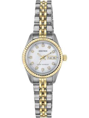 Armitron Women Silver White Genuine Crystal Accented Bracelet Round Luxury Watch